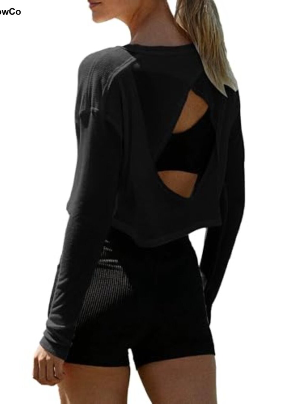 Women's Open Back Long Sleeve Crop Top Athletic Yoga Tee Breathable Workout